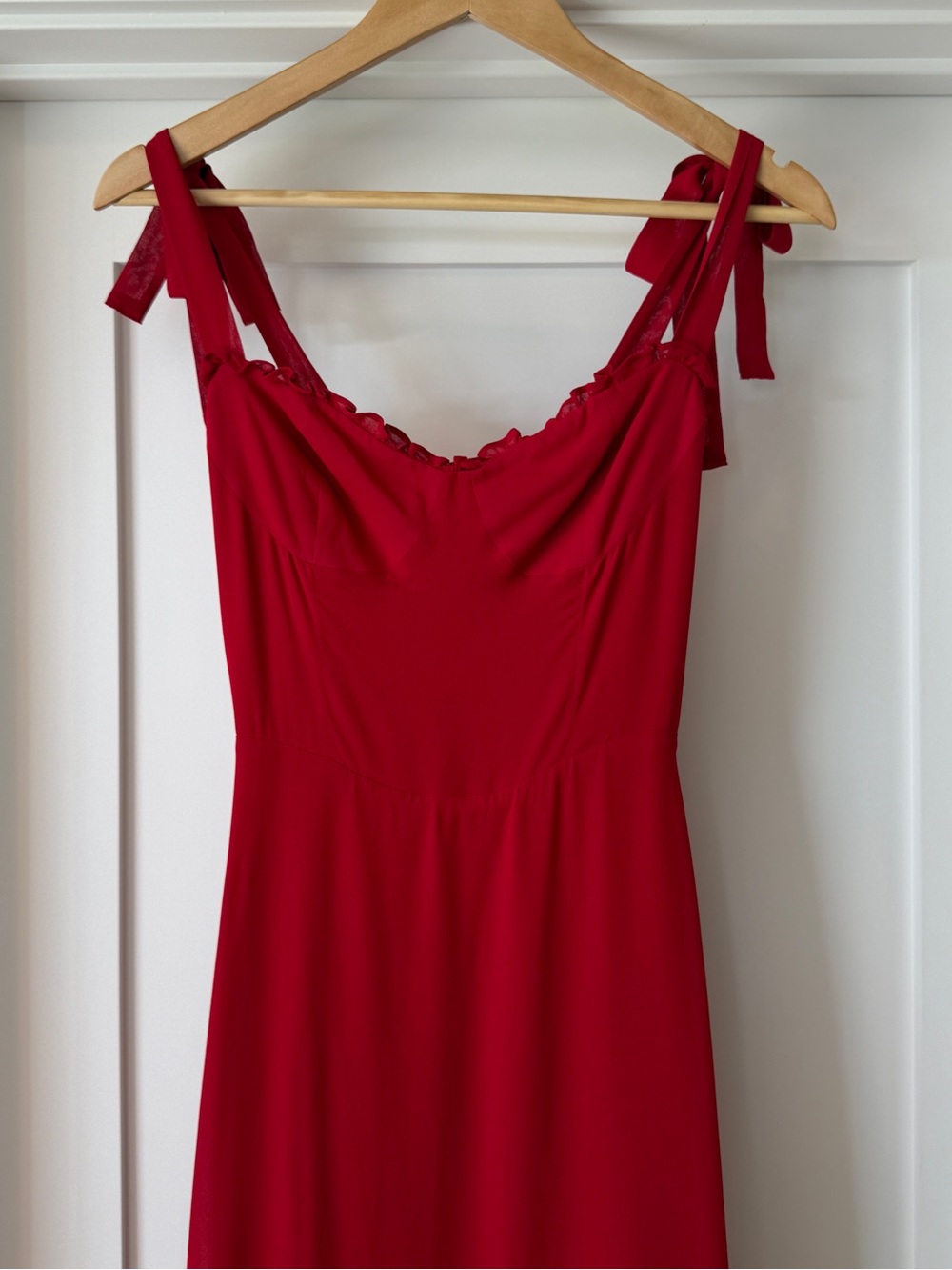 Reformation Raspberry Tie-Shoulder Ruffle-Hem Midi Dress - Picture 4 of 10